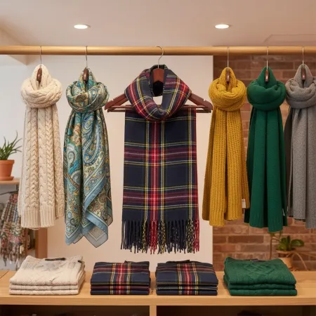 Szalik w granatowo - czerwoną kratę