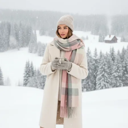 Szalik w różową kratę