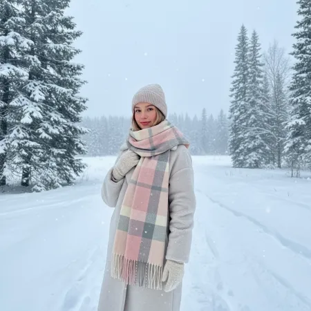 Szalik w różową kratę