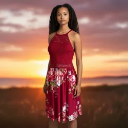 Sukienka bordowa z koronką