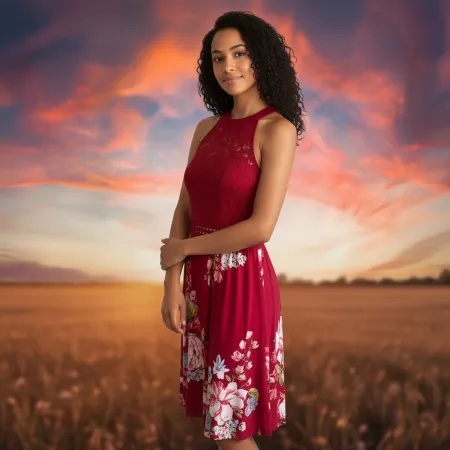 Sukienka bordowa z koronką