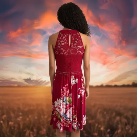 Sukienka bordowa z koronką